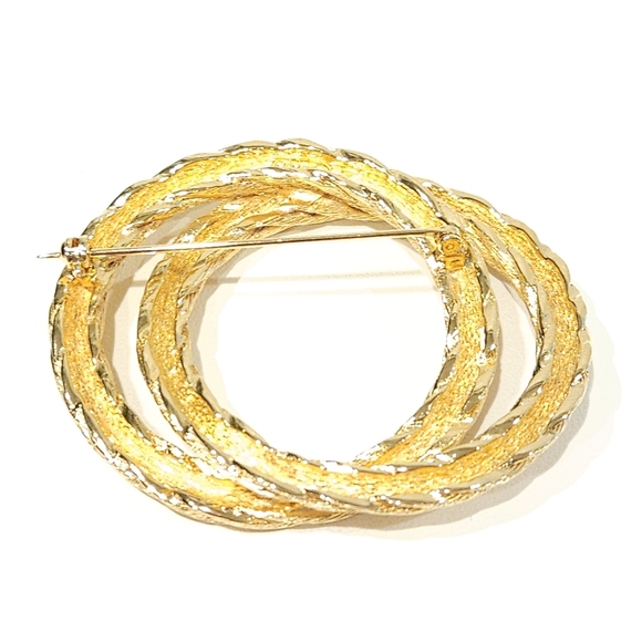 Vintage Dior Gold Tone Rope Double Circle Brooch Pin - Picture 5 of 16